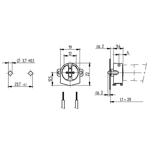 LH1014 T5 miniature bipin, unshunted, rotary locking with rear split pins and spring