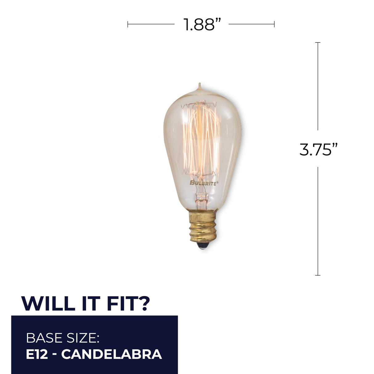 Bulbrite 861370 Bulbrite Pack of (4) 25 Watt Dimmable Antique ST15 Nostalgic Thread Incandescent Light Bulbs with Candelabra (E12) Base, 2200K Amber Light