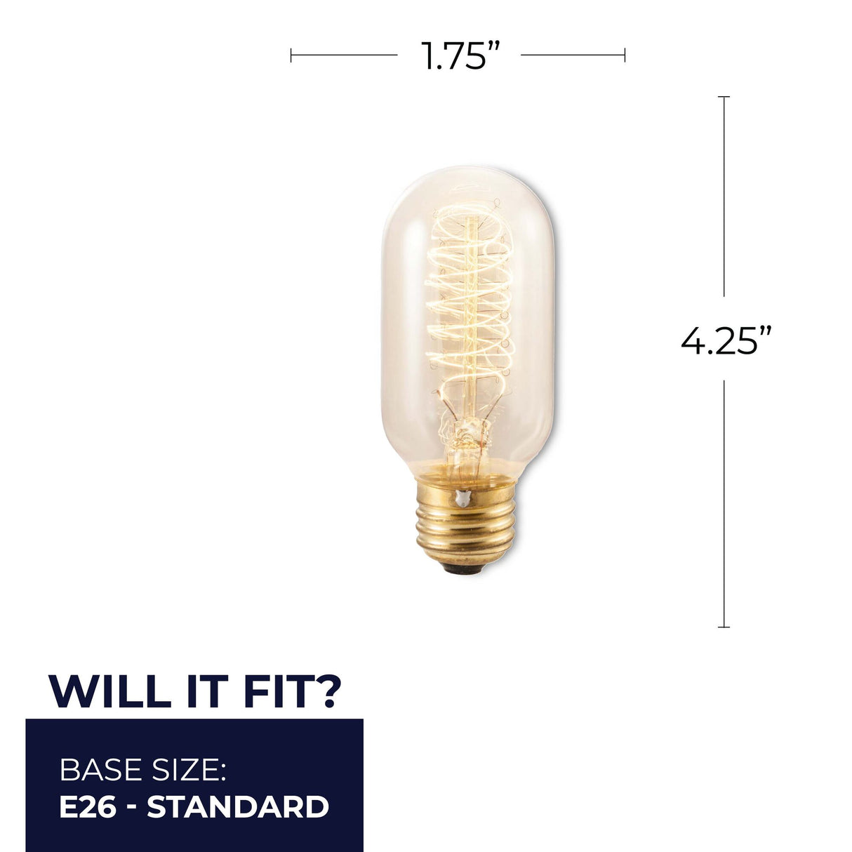 Bulbrite 861380 Bulbrite Pack of (4) Incandescent 40-Watt Nostalgic Edison T14 Tubular Light Bulb, Vintage Spiral Filament