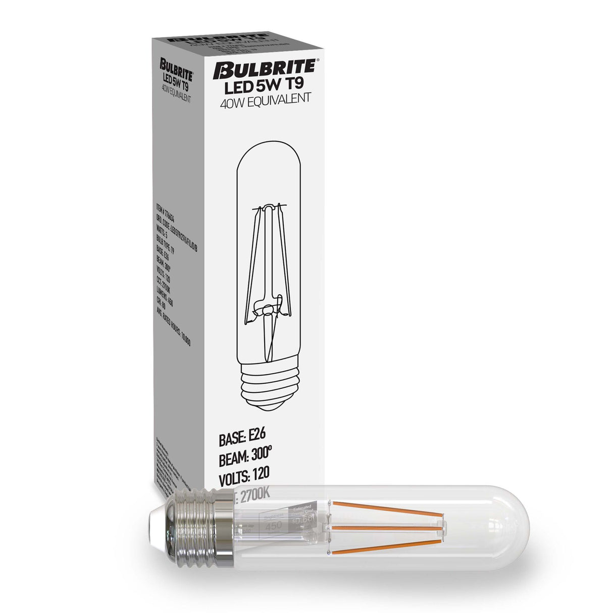 Bulbrite 862768 Bulbrite Pack of (8) 5 Watt Dimmable Clear Filament T9 Medium (E26) LED Bulb - 500 Lumens, 2700K, and 80 CRI