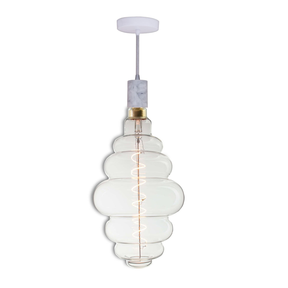 Bulbrite 810176 4W LED BEEHIVE SHAPED GRAND 2200K FILAMENT W/ WHITE MARBLE PENDANT WITH WHITE STRING