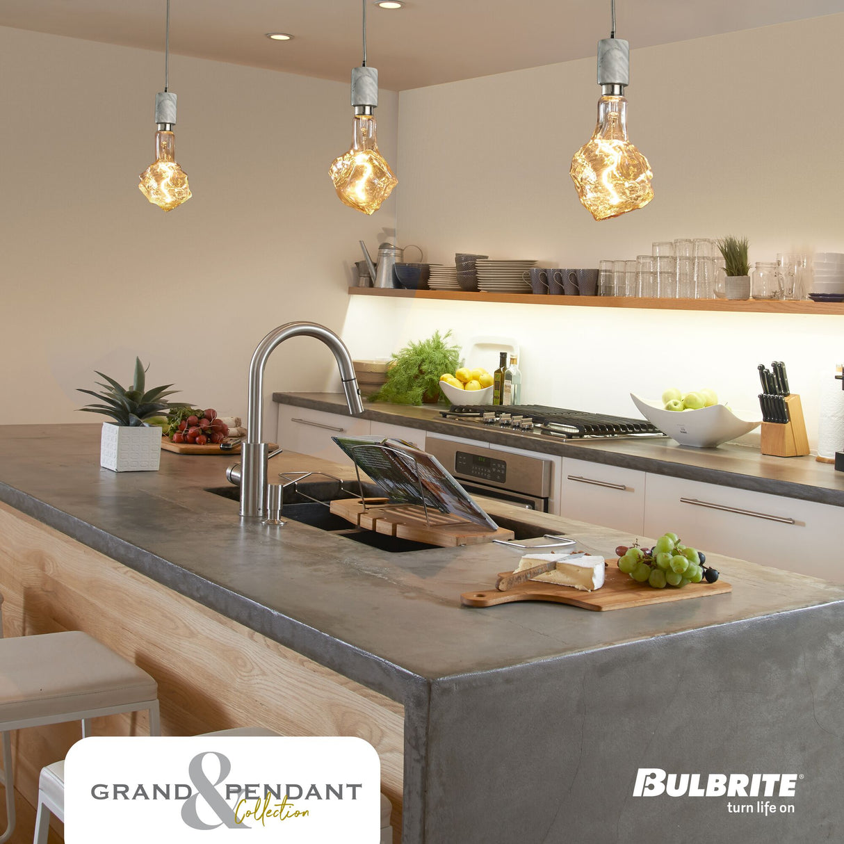 Bulbrite 810178 4W LED GLACIER NATURAL GRAND 2200K FILAMENT W/ WHITE MARBLE PENDANT WITH WHITE STRING