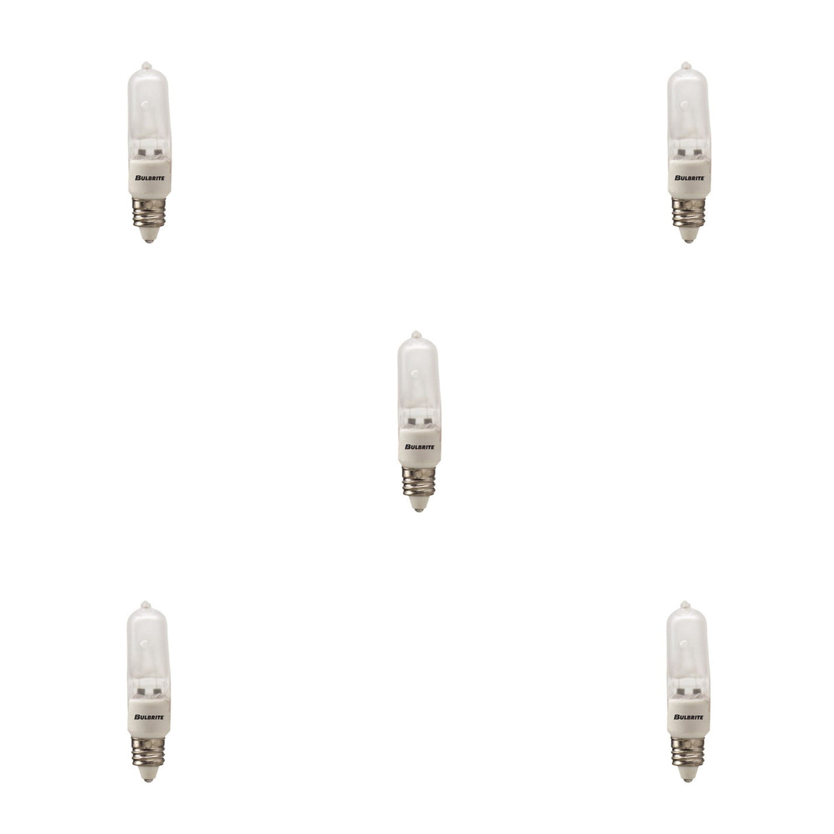 Bulbrite 860798 Bulbrite Halogen Pack of (5) Dimmable 120-Volt T4 Mini Bulbs with Frost Glass Finish and Mini-Candelabra (E11) Screw Base, 75 Watt, 2900K (Soft White Light)