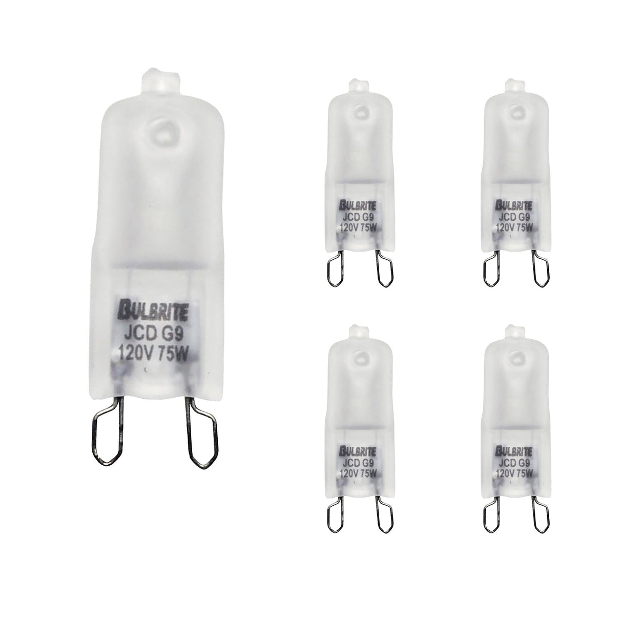 Bulbrite 860832 Bulbrite Pack of (5) Halogen T4 Bi-Pin Base (G9) Light Bulb, 75 Watt, Frost