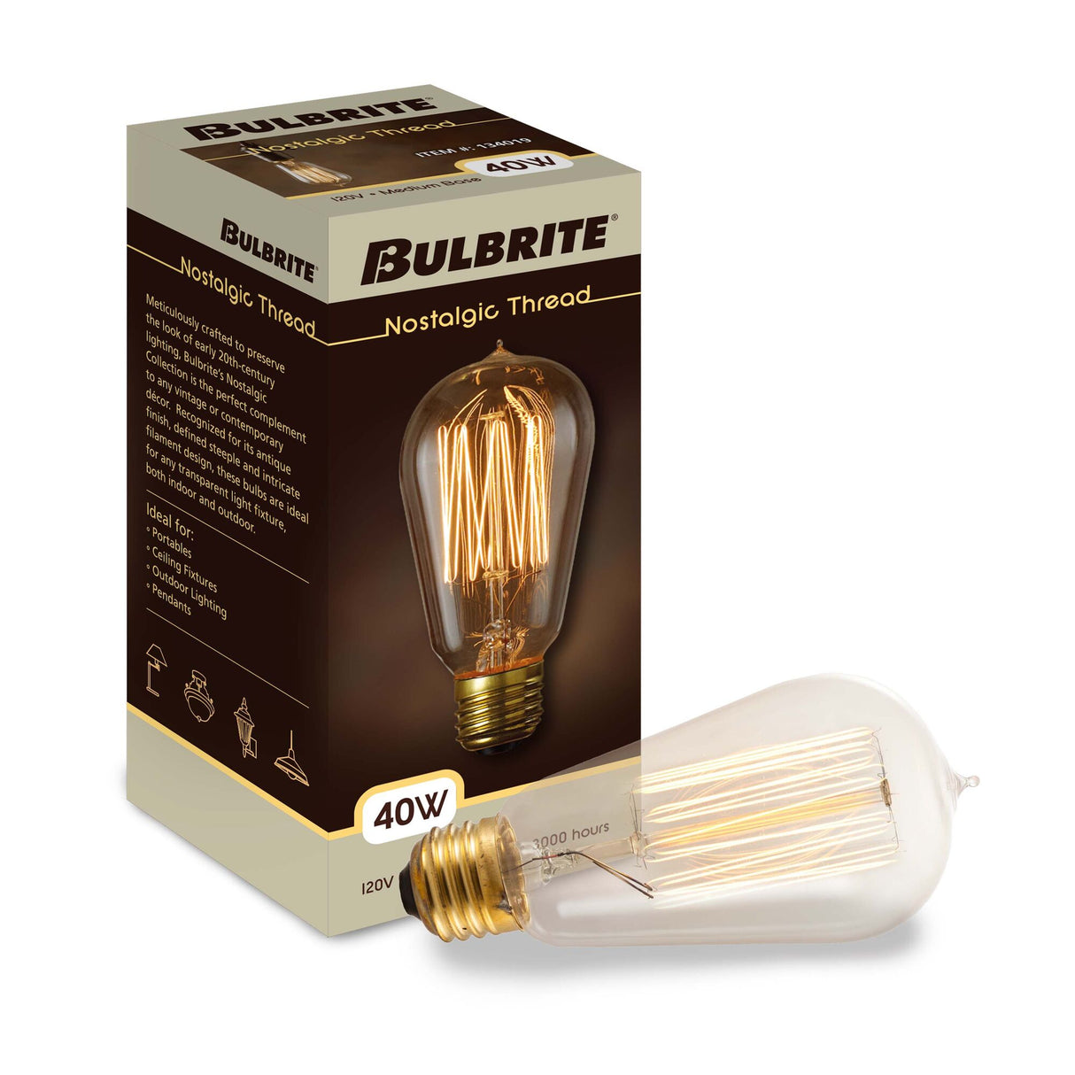 Bulbrite 861058 Bulbrite Incandescent Pack of (4) Dimmable 40 Watt Nostalgic Edison Squirrel Cage-style ST18 Light Bulbs with Antique Glass Finish and Medium (E26) Screw Base, 2200K (Amber Light)