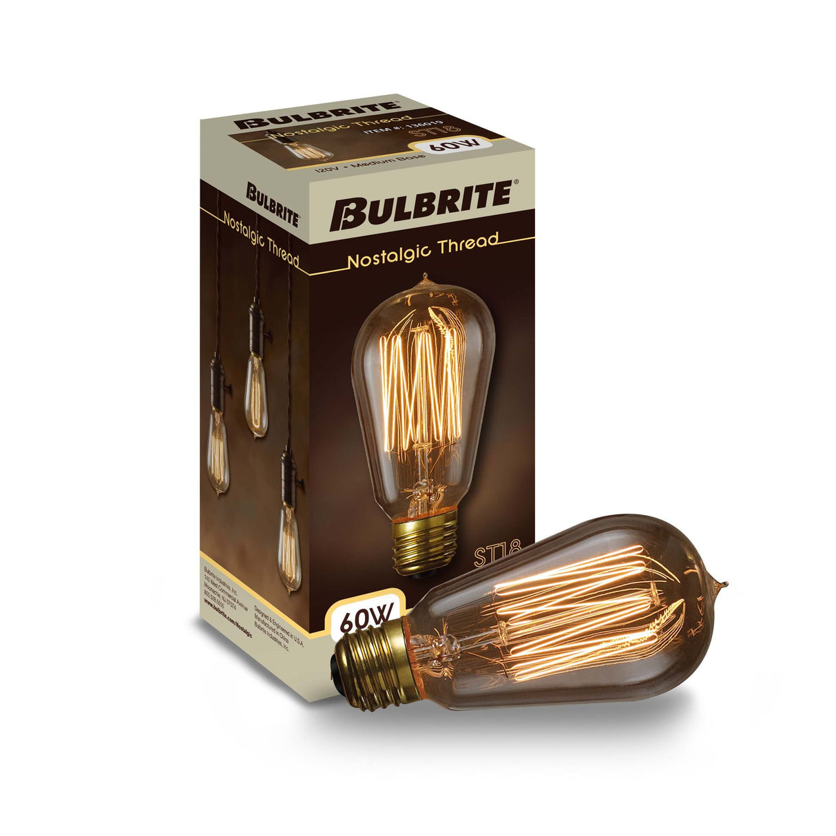 Bulbrite 861231 Bulbrite Pack of (4) 60 Watt Dimmable Antique ST18 Nostalgic Thread Incandescent Light Bulbs with Medium (E26) Base, 2200K Amber Light
