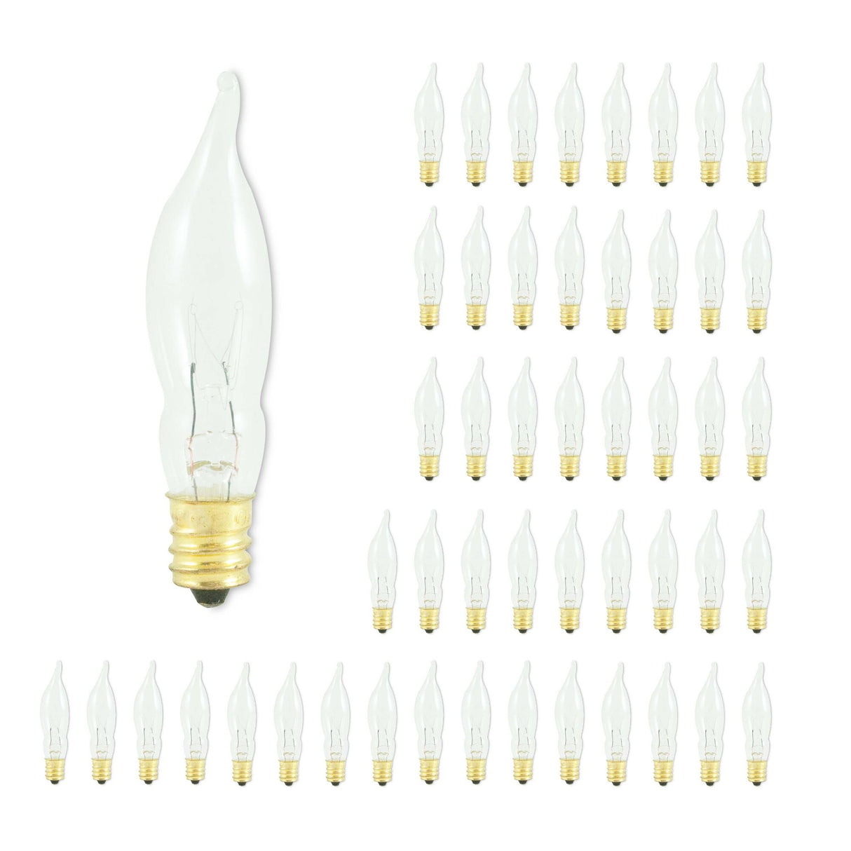 Bulbrite 861260 Bulbrite Incandescent CA5 Candelabra Screw Base (E12) Light Bulb, 7.5 Watt, Clear, 50 pack, 2700K