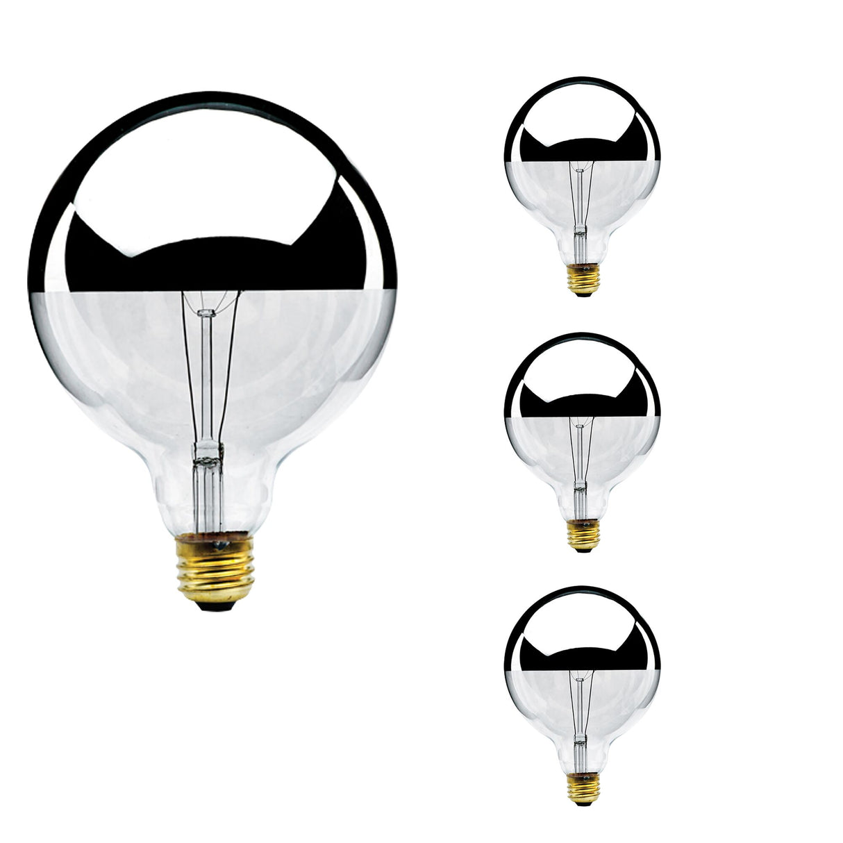 Bulbrite 861292 Bulbrite Pack of (4) Incandescent G40 Medium Screw Base (E26) Light Bulb, 100 Watt, Half Chrome
