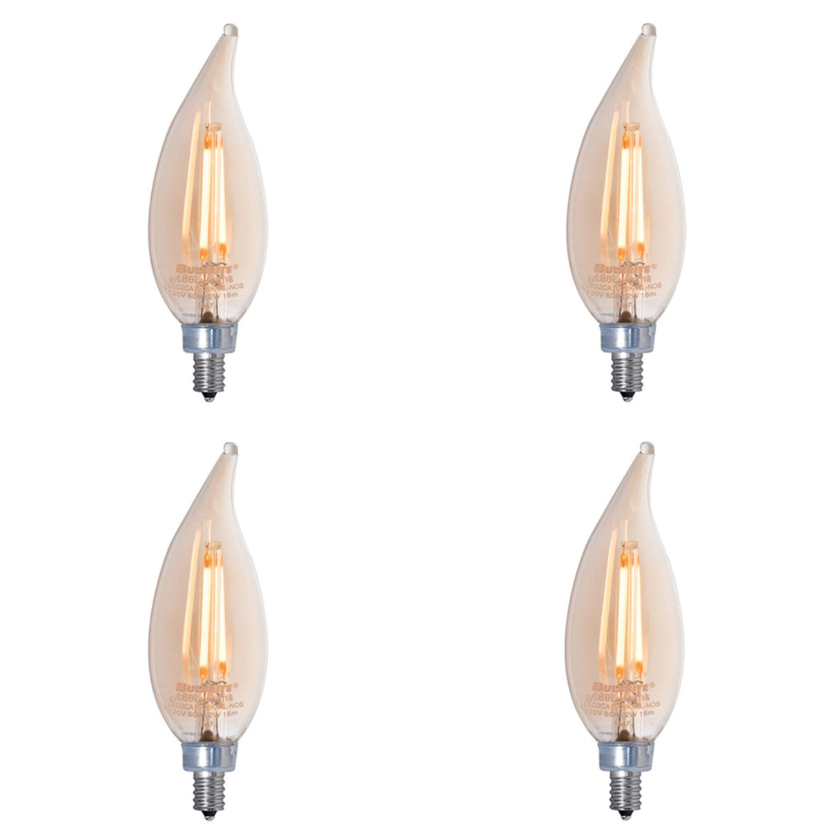 Bulbrite 861407 Bulbrite LED Filament CA10 Nostalgic Thread Edison Light Bulb, 25 Watt Equivalent, 2200K, Antique, 4 Piece
