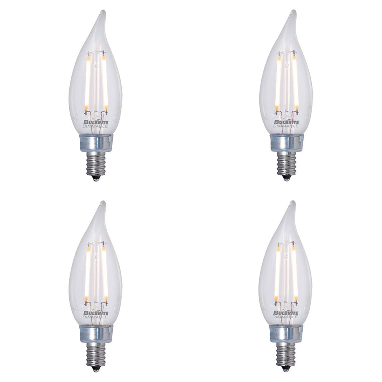 Bulbrite 861414 Bulbrite LED Filament CA10 Dimmable Candelabra Screw Base (E12) Light Bulb 25 Watt Equivalent 2700K, Clear 4-Pack
