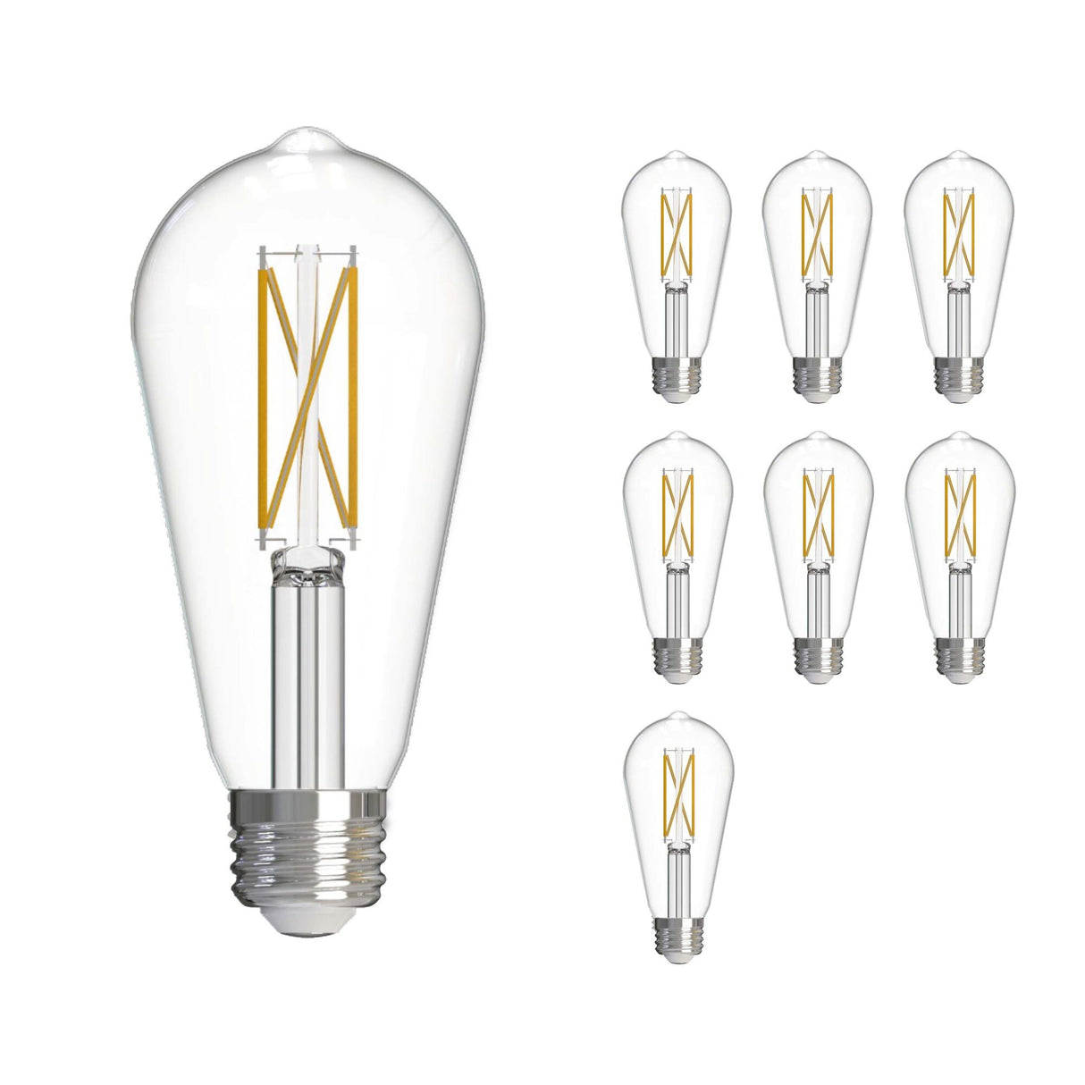 Bulbrite 861618 Bulbrite LED Filament Pack of 8, 7 Watt Dimmable ST18 Light Bulb with Clear Finish and Medium Screw E26 Base - 2700K(Warm White Light), 800 lumens