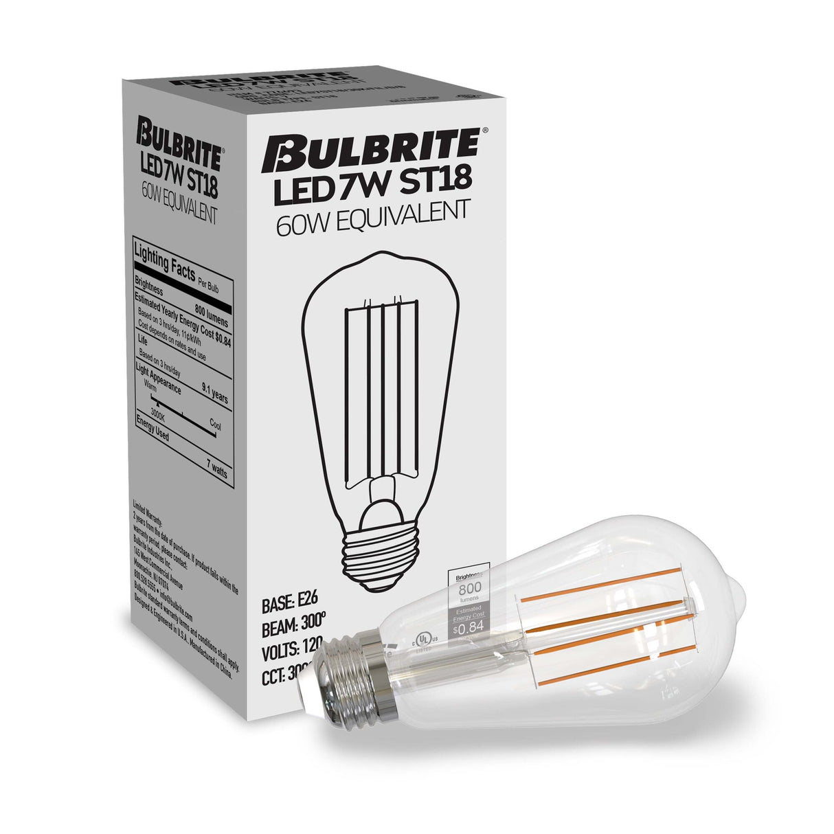 Bulbrite 862939 Bulbrite LED 7.6W Watt Dimmable ST18 Light Bulb with a Clear Finish and a Medium Screw E26 - 3000K (Soft White Light) 800 lumens
