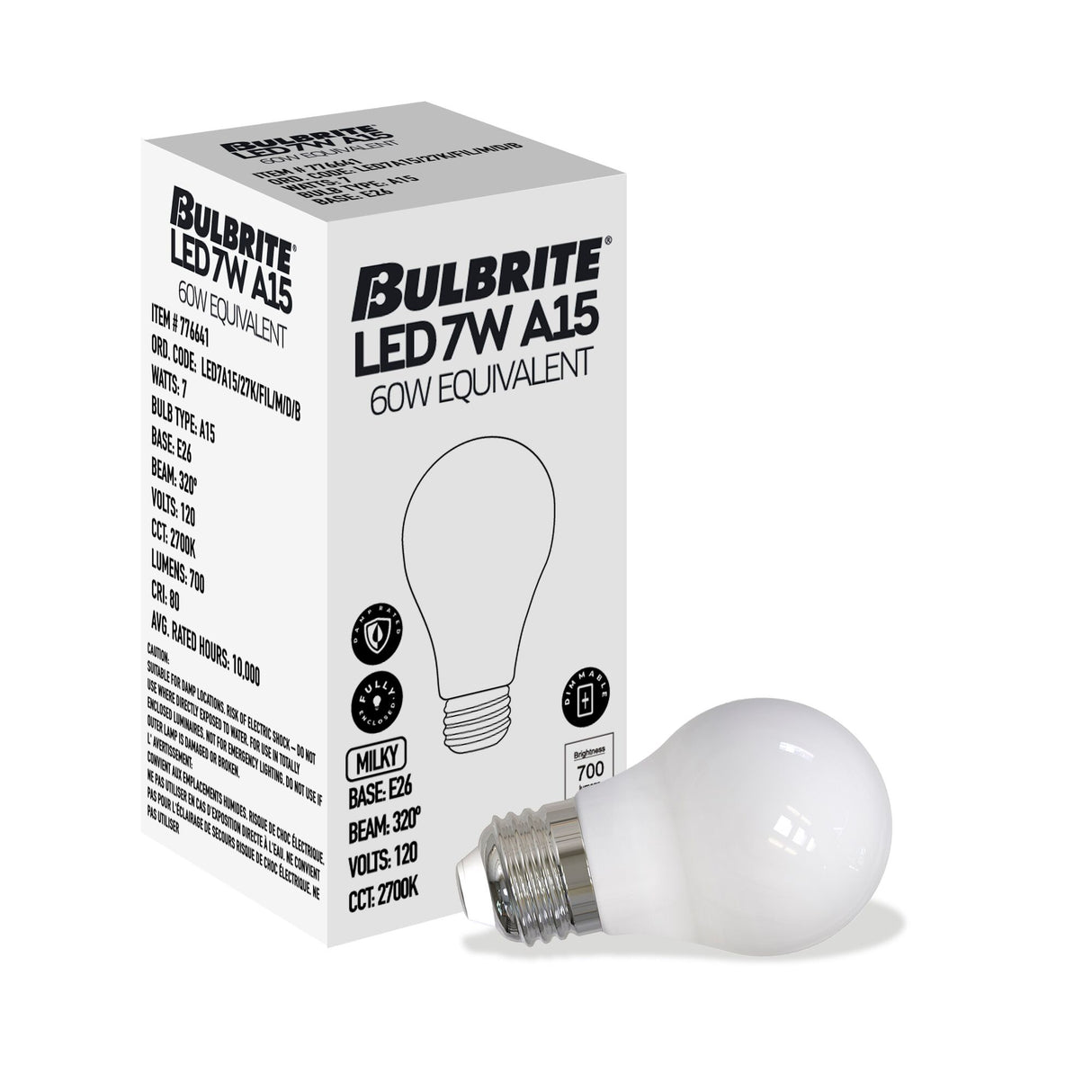 Bulbrite 861635 7W LED A15 Light Bulb 2700K Dimmable E26 700 Lumens 120V 4PK