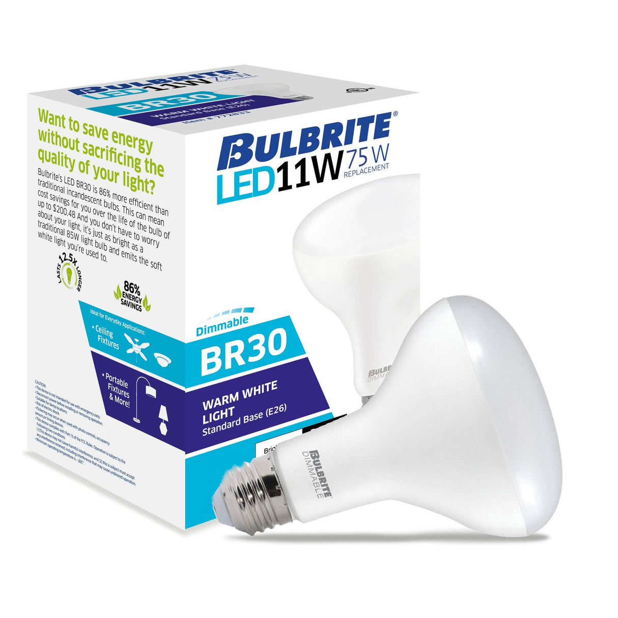 Bulbrite 862961 Bulbrite LED Filament 11 Watt Dimmable BR30 Light Bulb with Frost Glass Finish and Medium (E26) Base - 2700K (Warm White Light), 1000 Lumens-4PK