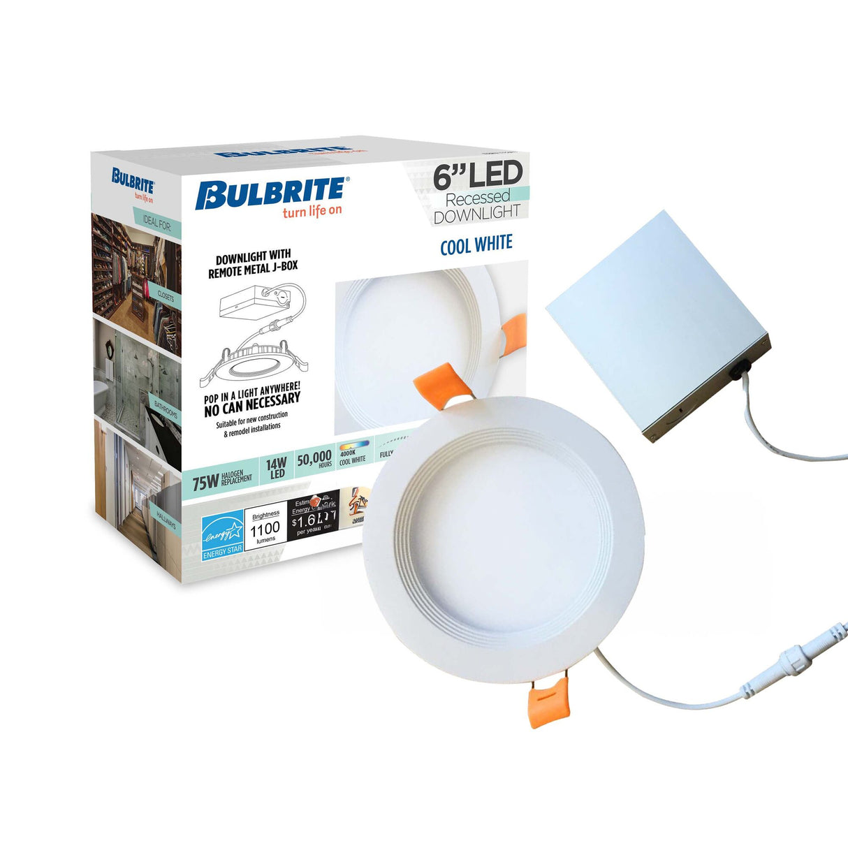 Bulbrite 861671 14W LED 6" Recessed Downlight 4000K Dimmable 1100 Lumens 120V 2PK