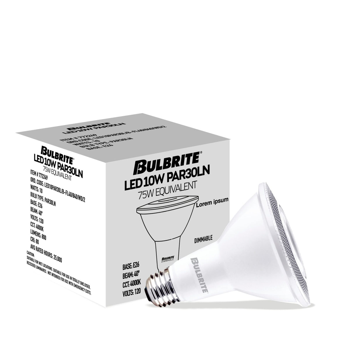 Bulbrite 861735 Bulbrite Pack of (4) 10 Watt Dimmable Flood PAR30 Long Neck Medium (E26) LED Light Bulb - 4000K (Cool White Light), 800 Lumens