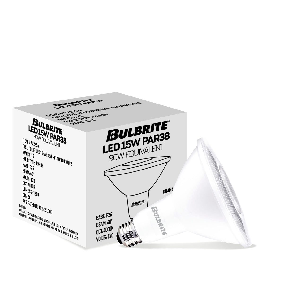 Bulbrite 861747 Bulbrite Pack of (4) 15 Watt Dimmable Flood PAR38 Medium (E26) LED Light Bulb - 4000K (Cool White Light), 1200 Lumens