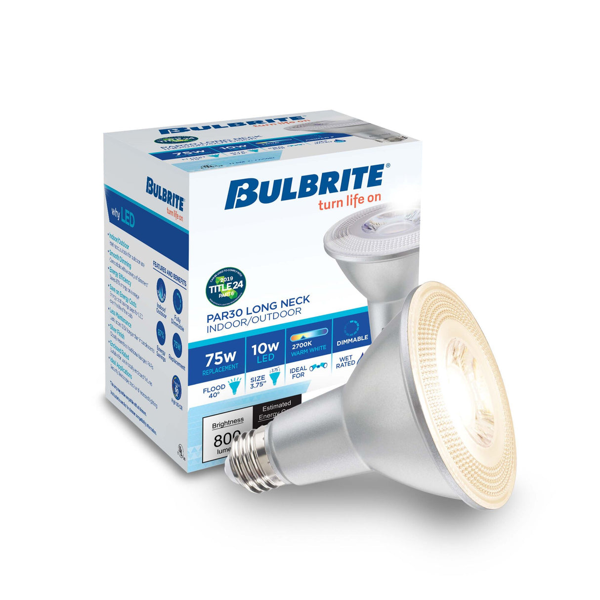 Bulbrite 861780 10W LED PAR30 Light Bulb 2700K Dimmable E26 800 Lumens 120V 6PK