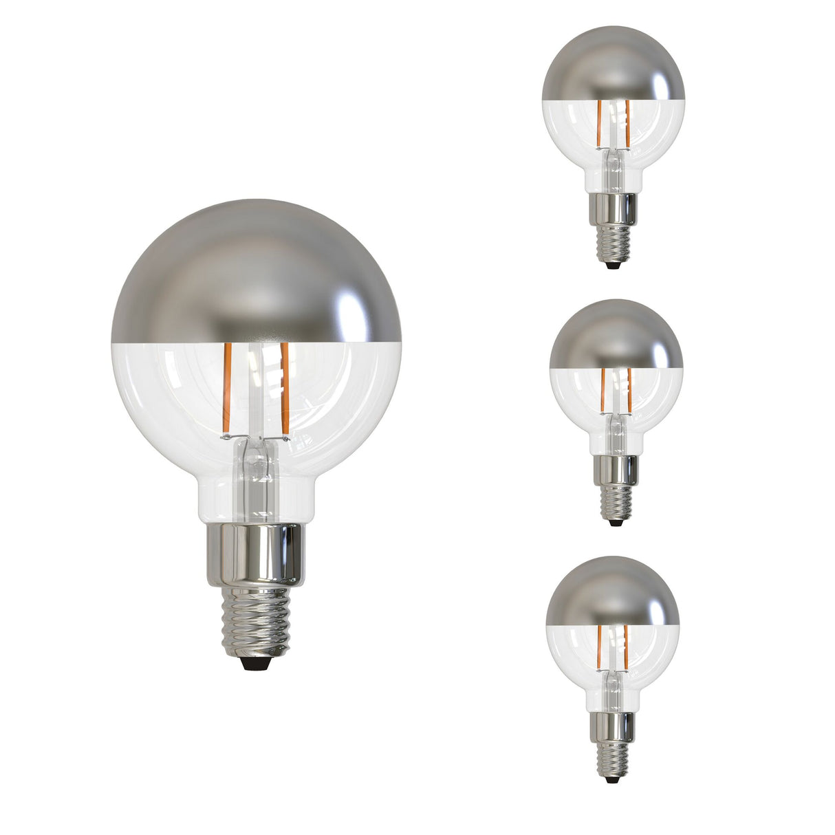 Bulbrite 862696 Bulbrite LED Filament Pack of (4) 2.5 Watt Dimmable G16 Light Bulb with a Half Mirror Finish and Candelabra Screw (E12) Base - 2700K (Warm White Light), 200 Lumens