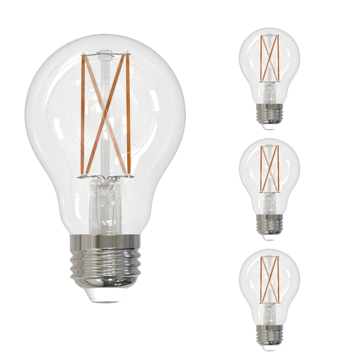 Bulbrite 862798 Bulbrite LED Filament Pack of (4) 8.5 Watt Dimmable A19 Light Bulbs with Clear Glass Finish and Medium (E26) Base - 3000K (Soft White Light), 850 Lumens