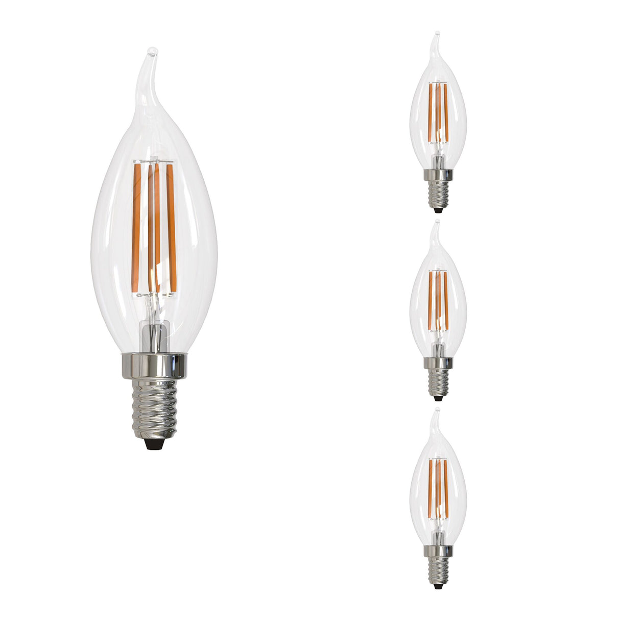 Bulbrite 862858 Bulbrite LED Filament Pack of (4) 6.5 Watt Dimmable CA10 Light Bulbs with a Clear Finish and Candelabra (E12) Base - 3000K (Soft White Light), 750 Lumens