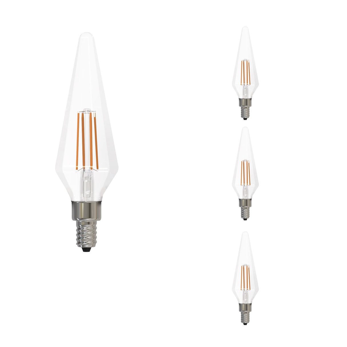 Bulbrite 862861 Bulbrite LED Filament Pack of (4) 4 Watt Dimmable Prism Light Bulbs with a Clear Finish and Candelabra (E12) Base - 3000K (Soft White Light), 350 Lumens