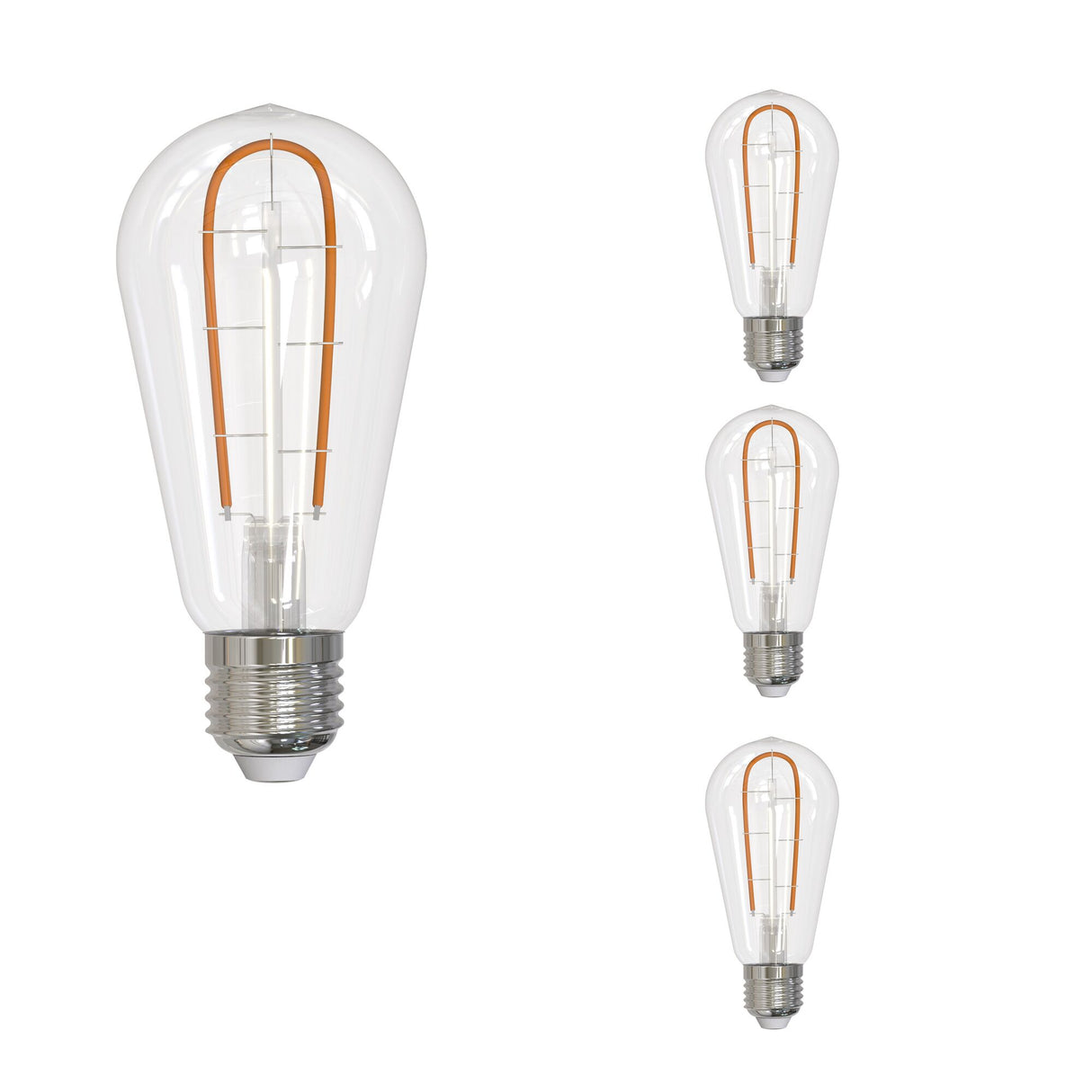 Bulbrite 862867 Bulbrite LED Curved Filament Pack of (4) 3 Watt Dimmable ST18 Light Bulbs with Clear Finish and Medium (E26) Base - 2100K (Warm Amber Light), 230 Lumens