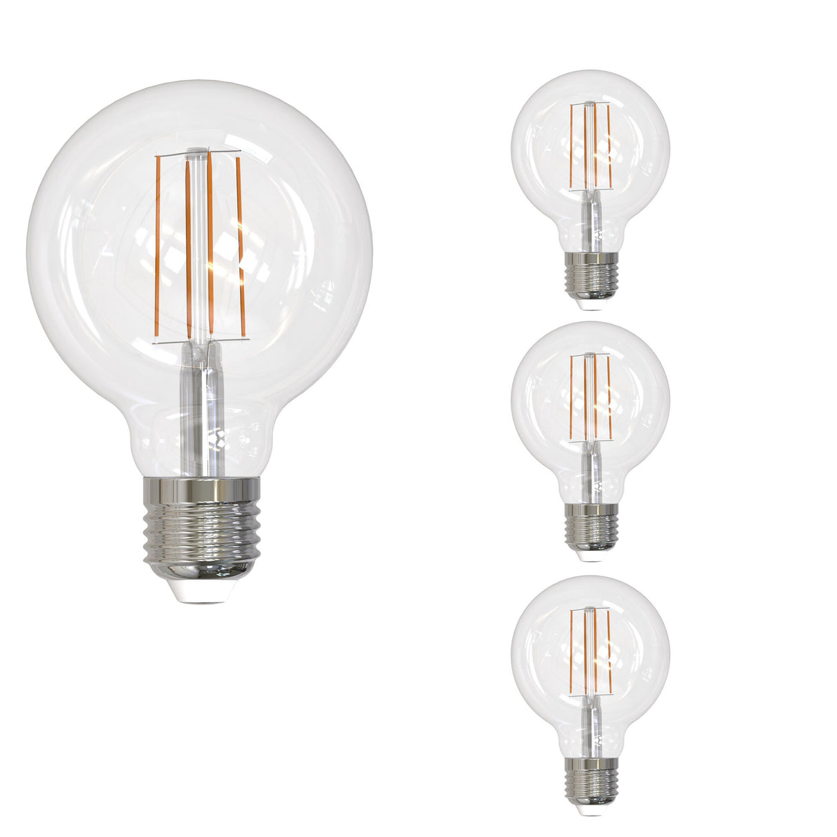 Bulbrite 862877 Bulbrite LED Filament Pack of (4) 5 Watt Dimmable G25 Light Bulb with a Clear Finish and Medium (E26) Base - 3000K (Soft White Light), 800 Lumens