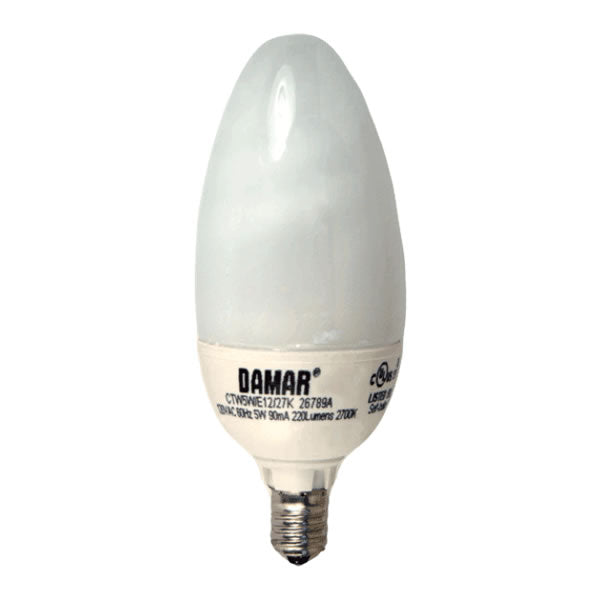 Damar 26789A CTW5W/E12/27K 5W CFL Torpedo Bulb 2700K E12 Base 120V