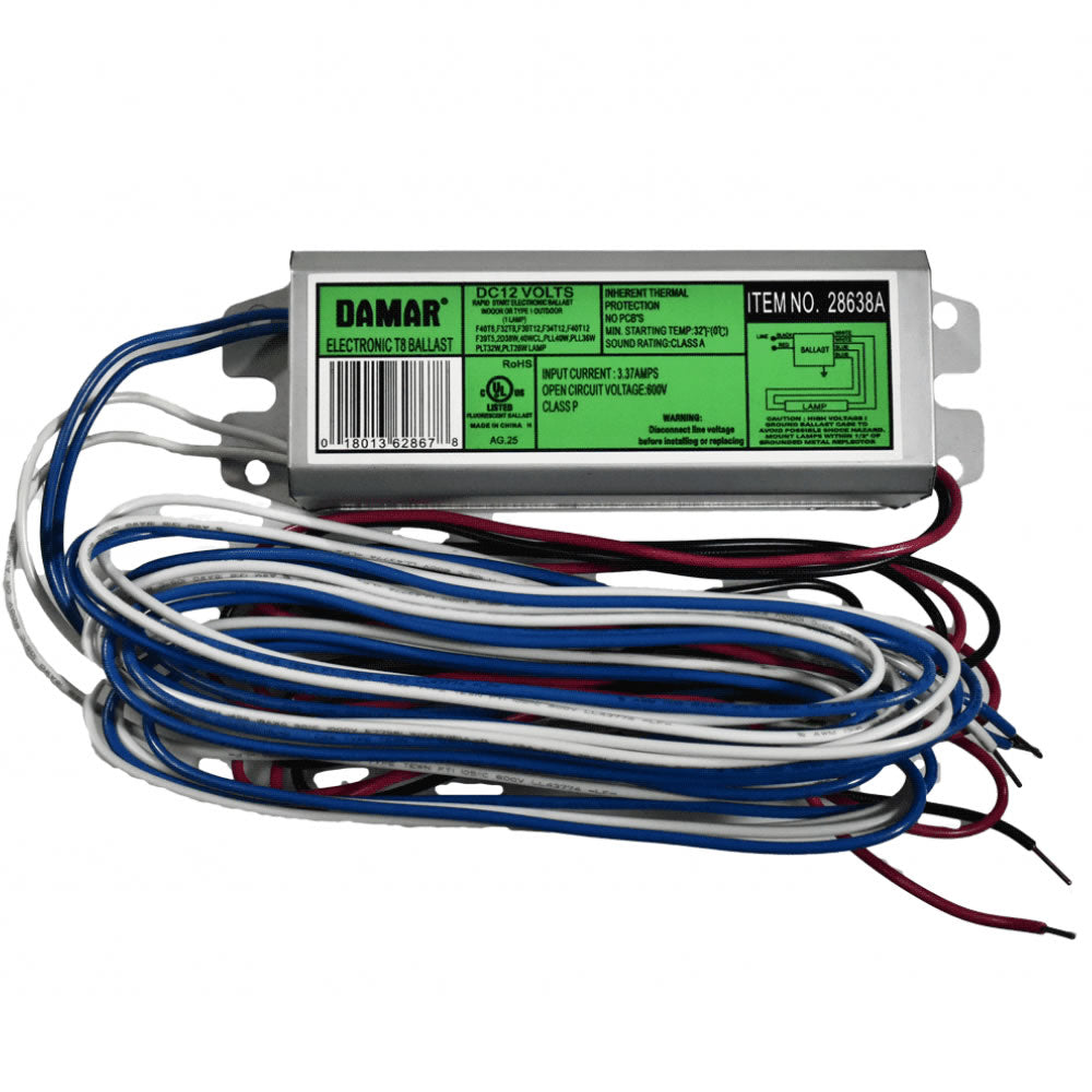 Damar 28638A EL132-40T8-12HF-12V 1-Lamp F32T8/F40T8/F34T12/F36LTT/F40LTT/F40T12/F39T5/CF28SQ/CFM26W/CFM32W Fluorescent Ballast 12V