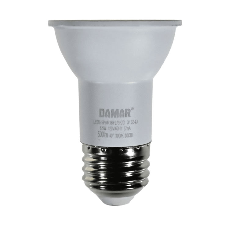 Damar 31634J LED6.5PAR16FL/3K/D 6.5W PAR16 LED Flood 40° 3000K Dimmable E26 120V