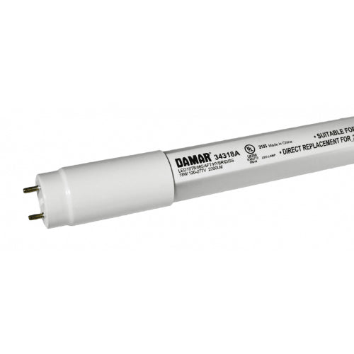 Damar 34318A LED18T8/865/4FT/HYBRID/SS 18 Watt 4ft T8 LED Tube 6500K Type A+B Hybrid 120-277V