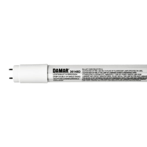 Damar 36148D LED8T8/850/2FT/HYBRID/SS/G4 8W 2ft T8 LED Tube 5000K Type A+B Hybrid 120-277V
