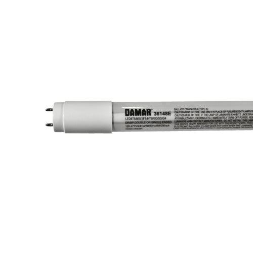 Damar 36148E LED8T8/865/2FT/HYBRID/SS/G4 8 Watt 2ft LED T8 Tube 6500K Type A+B Hybrid 120-277V