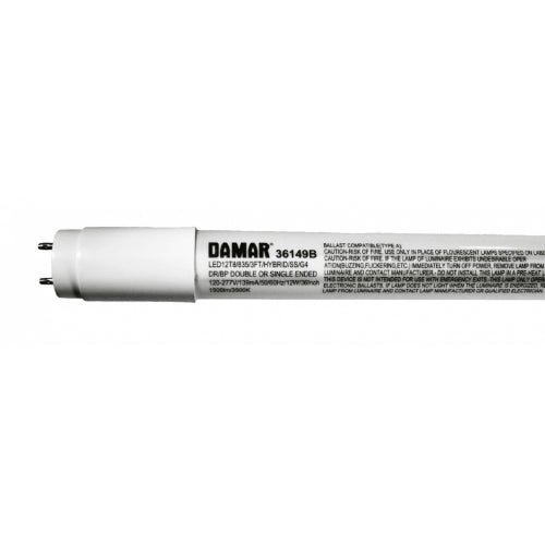 Damar 36149A LED12T8/830/3FT/HYBRID/SS/G4 12 Watt 3ft T8 LED Tube 3000K Type A+B Hybrid 120-277V