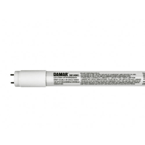 Damar 36149C LED12T8/841/3FT/HYBRID/SS/G4 12 Watt 3ft T8 LED Tube 4100K Type A+B Hybrid 120-277V