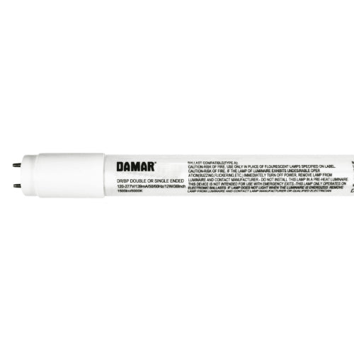 Damar 36149E LED12T8/865/3FT/HYBRID/SS/G4 12 Watt 3ft T8 LED Tube 6500K Type A+B Hybrid 120-277V
