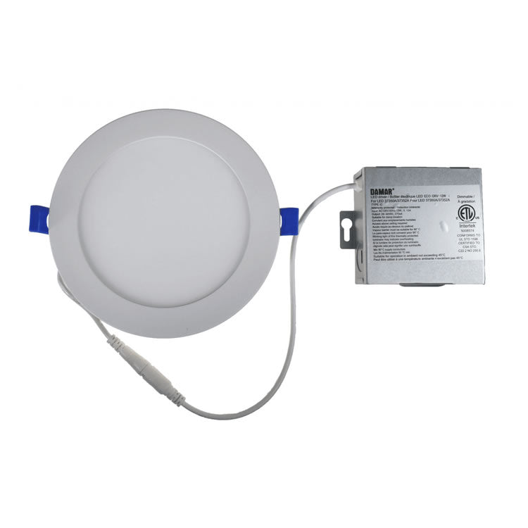 DAMAR 37350A LED12W/ROUND/6IN/SLIM/JBOX 12W 6IN LED Round Downlight 27K/30K/35K/40K/50K Dimmable White Finish 120V