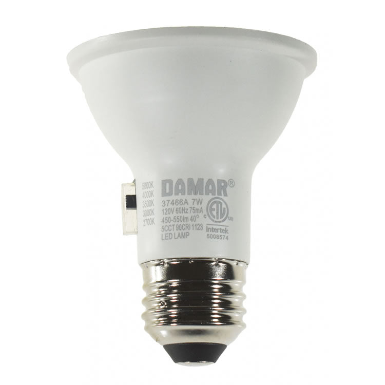 Damar 37466A LED7PAR20FL/5CCT/DIM 7W PAR20 LED Flood 40° 27K/30K/35K/40K/50K Dimmable E26 120V