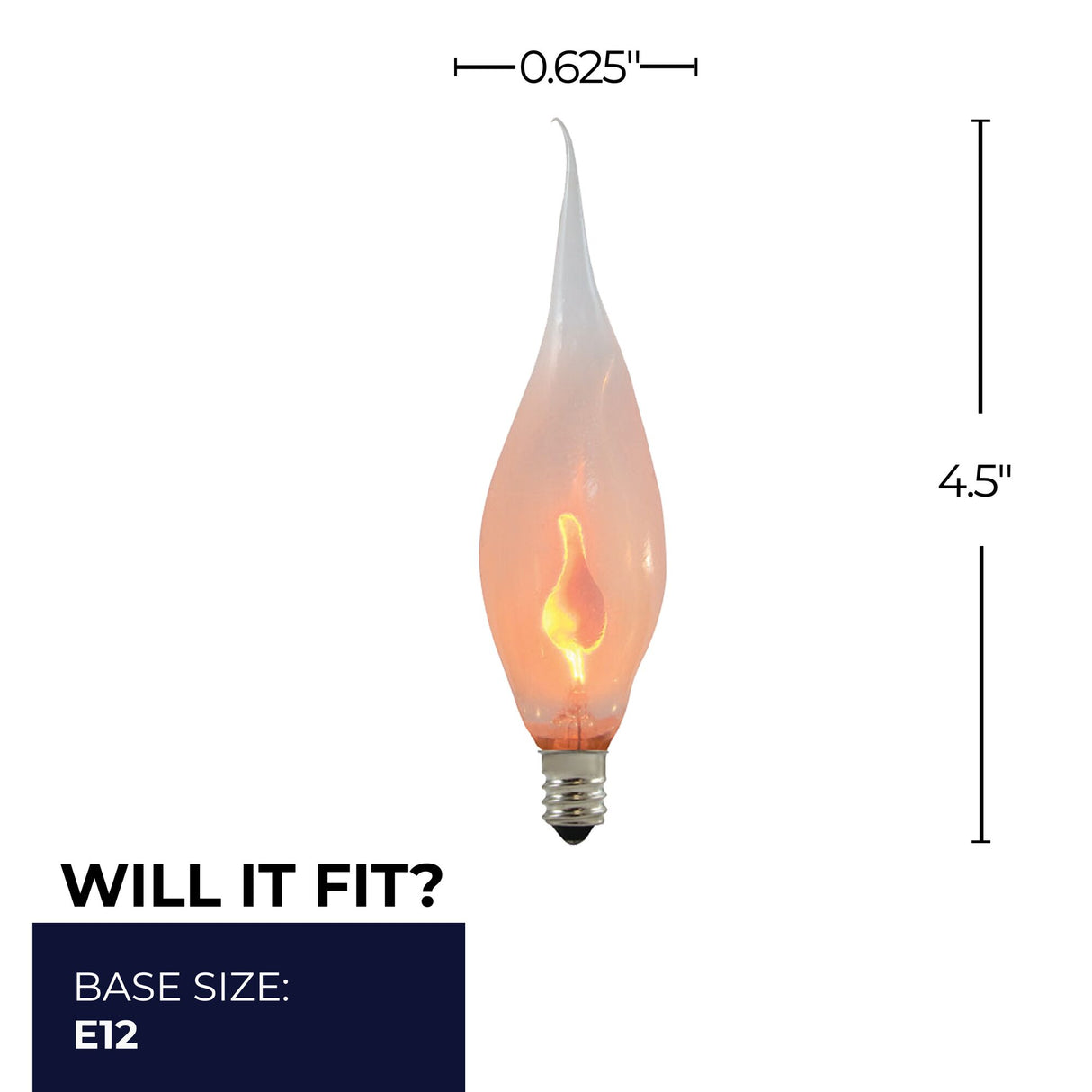 Bulbrite 861258 Bulbrite Incandescent CA5 Candelabra Screw Base (E12) Light Bulb, 3 Watt, Silicone Flame Shaped