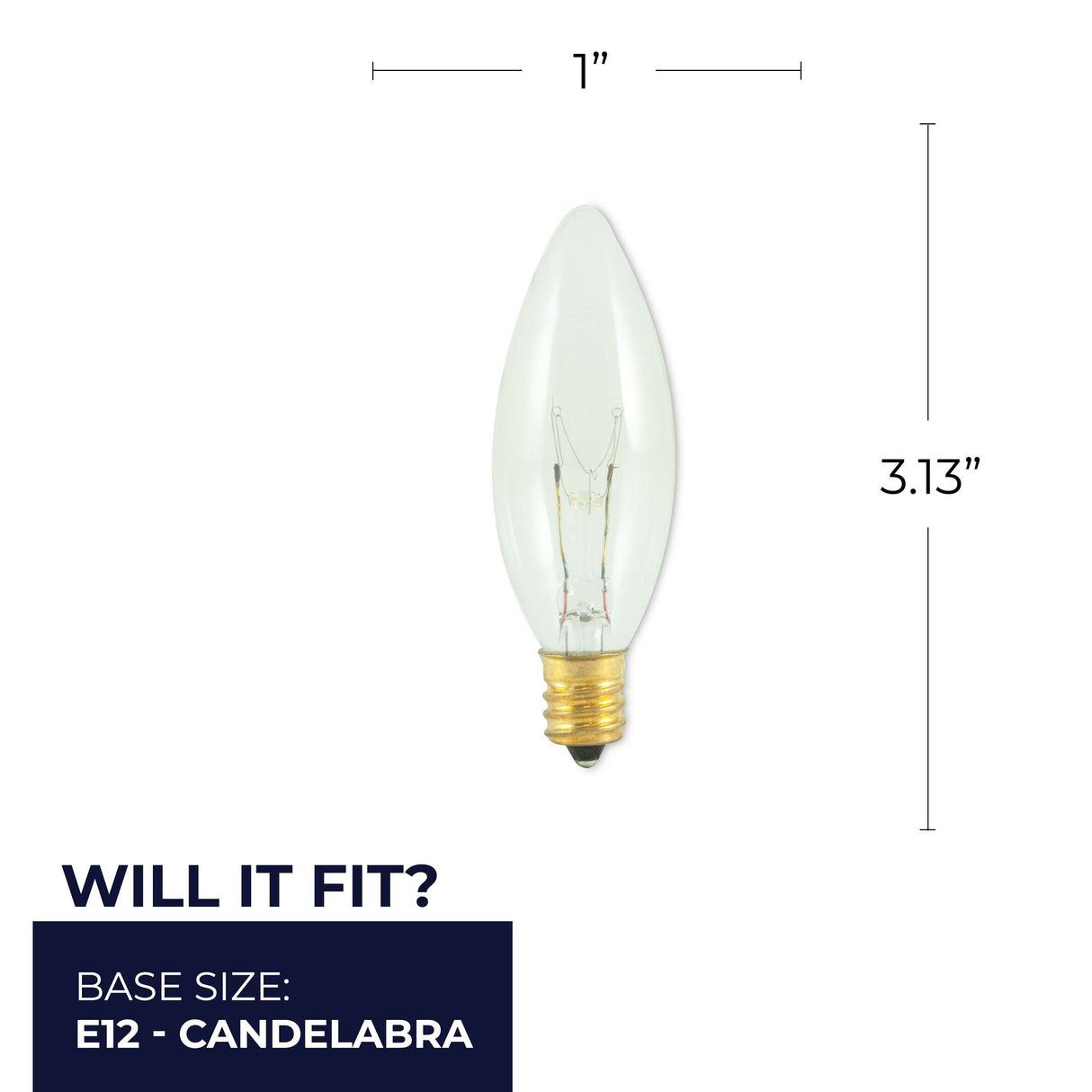 Bulbrite 861984 15W Incandescent B8 Light Bulb 2700K Dimmable E12 105 Lumens 120V 50PK