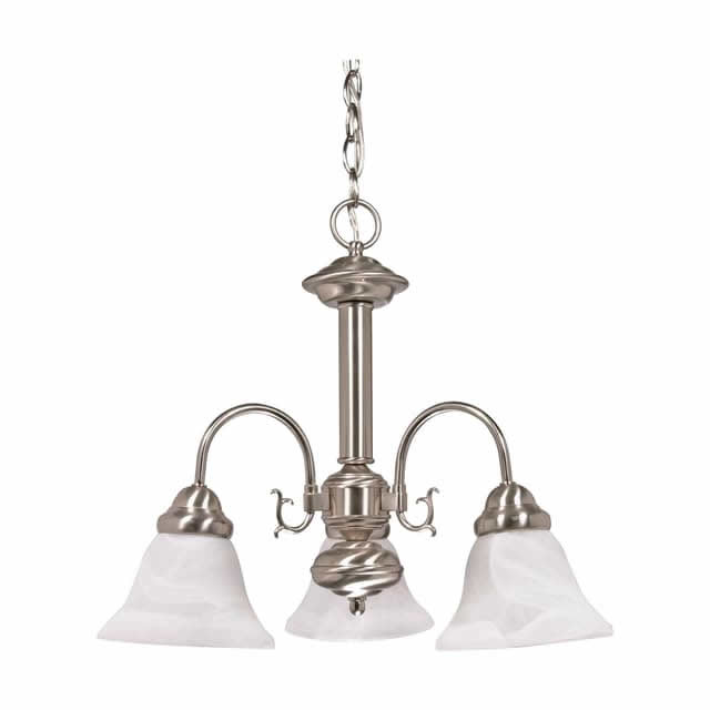 Nuvo 60-182 Ballerina 3 Light Chandelier 20-Inch Alabaster Glass Bell Shades Brushed Nickel Finish 120V