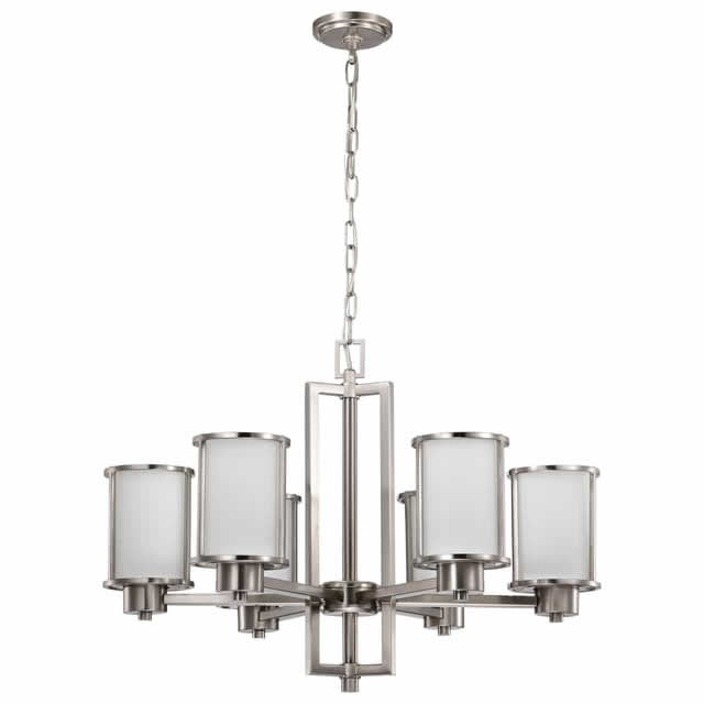 Nuvo 60-2853 Odeon 6 Light Up/Down Convertible Chandelier White Satin Glass Brushed Nickel Finish 120V