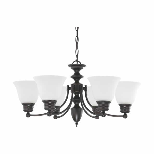 Nuvo 60-3169 Empire 6 Light Chandelier 26-Inch Frosted White Glass Mahogany Bronze Finish 120V