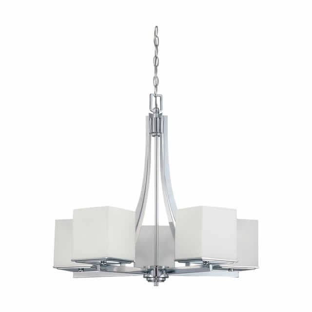 Nuvo 60-4086 Bento 5 Light Chandelier Satin White Glass Polished Chrome Finish 120V