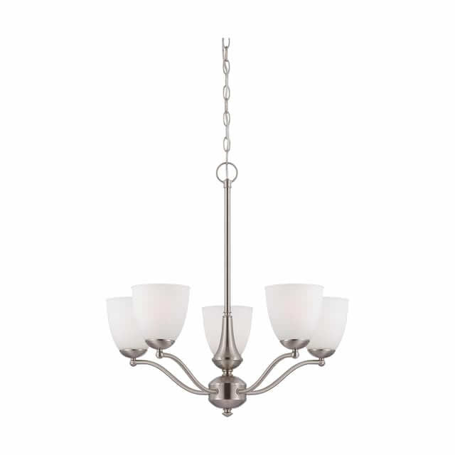 Nuvo 60-5035 Patton 5 Light Chandelier Arms Up Frosted Glass Brushed Nickel Finish 120V