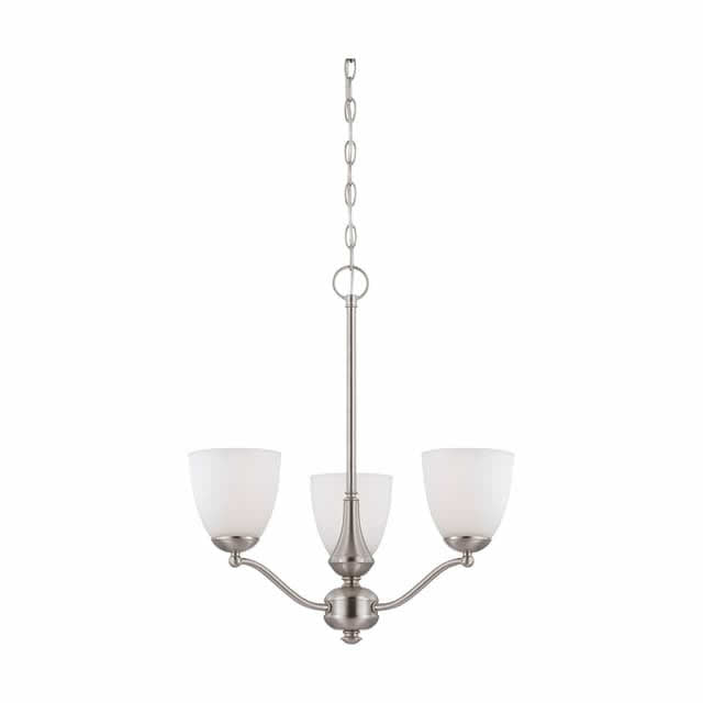 Nuvo 60-5036 Patton 3 Light Chandelier Arms Up Frosted Glass Brushed Nickel Finish 120V