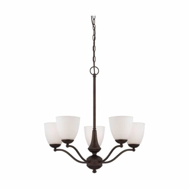 Nuvo 60-5135 Patton 5 Light Chandelier Arms Up Frosted Glass Prairie Bronze Finish 120V