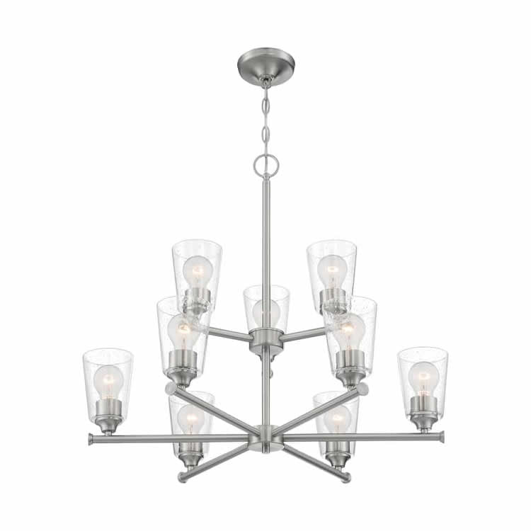 Nuvo 60-7189 Bransel 9 Light Chandelier Clear Seeded Glass Brushed Nickel Finish 120V