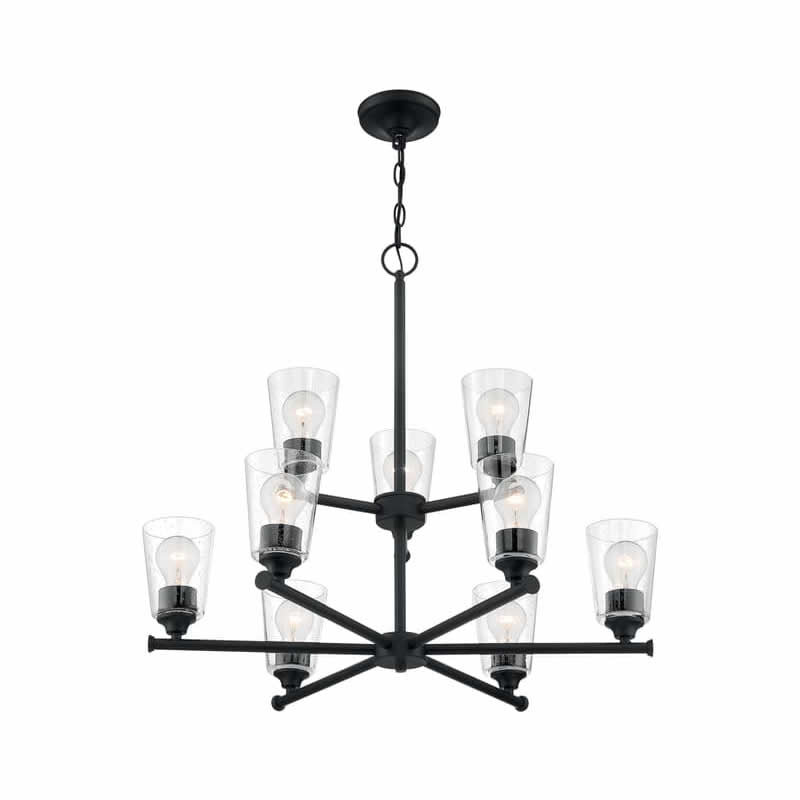 Nuvo 60-7289 Bransel 9 Light Chandelier Clear Seeded Glass Matte Black Finish 120V